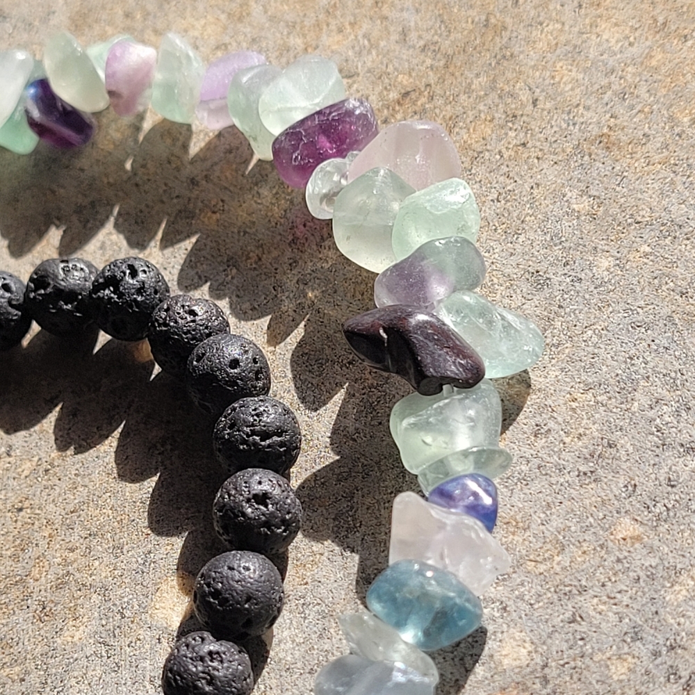 Flourite Stone & Lava Bead Handmade Wrap Bracelet